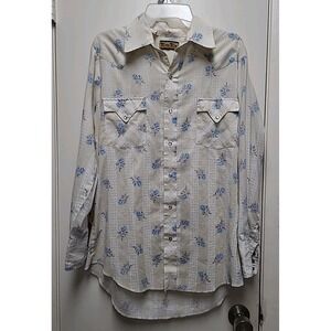 vintage Tem‎ Tex western pearl Snap  floral Cream Color shirt womens Size 16